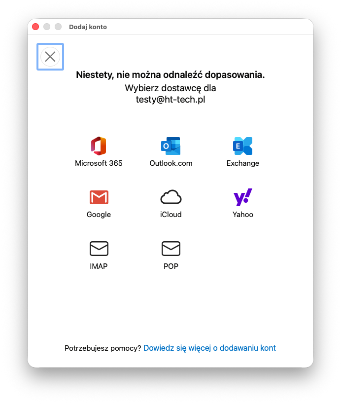 Obrazek - dodawanie nowego konta w Outlook macOS