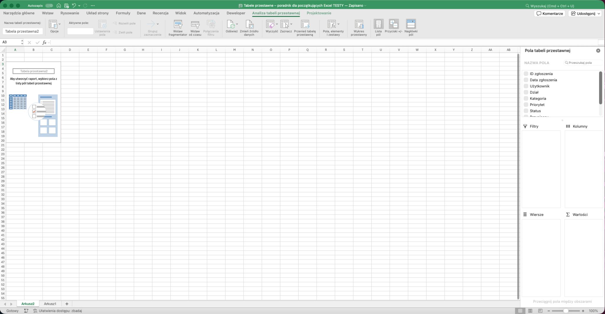 Tabele przestawne - poradnik dla początkujących Excel 2